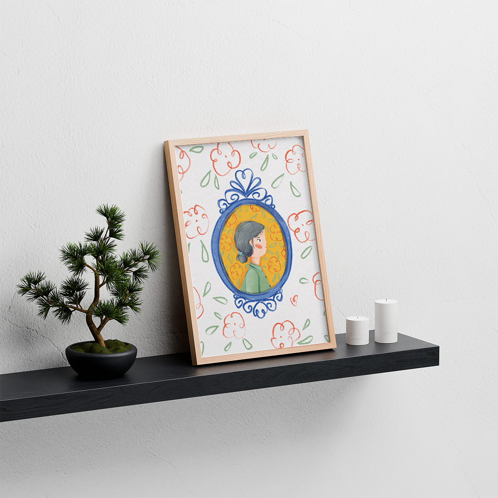 Girl in frame and flowers - Limited Print