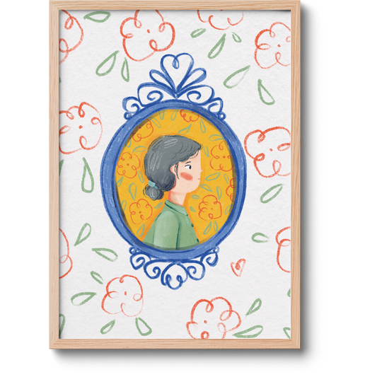 Girl in frame and flowers - Limited Print